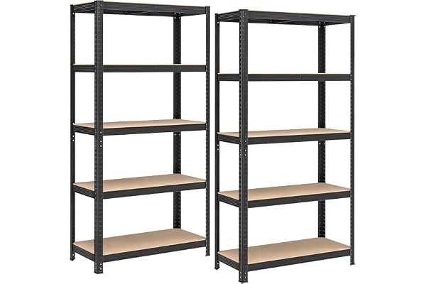 SONGMICS Lagerhylla, 2-Pack, 175 kg per Hyllplan, 40 x 90 x 180 cm | Kraftig Förvaringshylla i Stål och MDF, för Tunga Verktyg, Garage, Svart, COZORY Kollektion GLR042B01