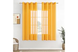 EMEMA Tende in Voile e Lino Trasparente Con Occhielli - Set di 2 per Soggiorno Moderno - 140 x 145cm Giallo