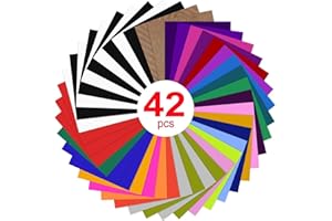YRYM HT Heat Transfer Vinyl - 42 Packs HTV, 12" x 10" Assorted Colors HTV Vinyl and 2 Sheets Teflon, Iron On Vinyl for DIY T-Shirts Fabrics (Multicolor)