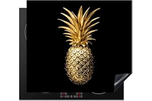 KitchenYeah© Protection Pour Plaque Induction 60x52 cm Plaque de Deco Cuisine Protégé Cache De Cuisson Vitroceramique Ananas - Noir - Or - Luxe