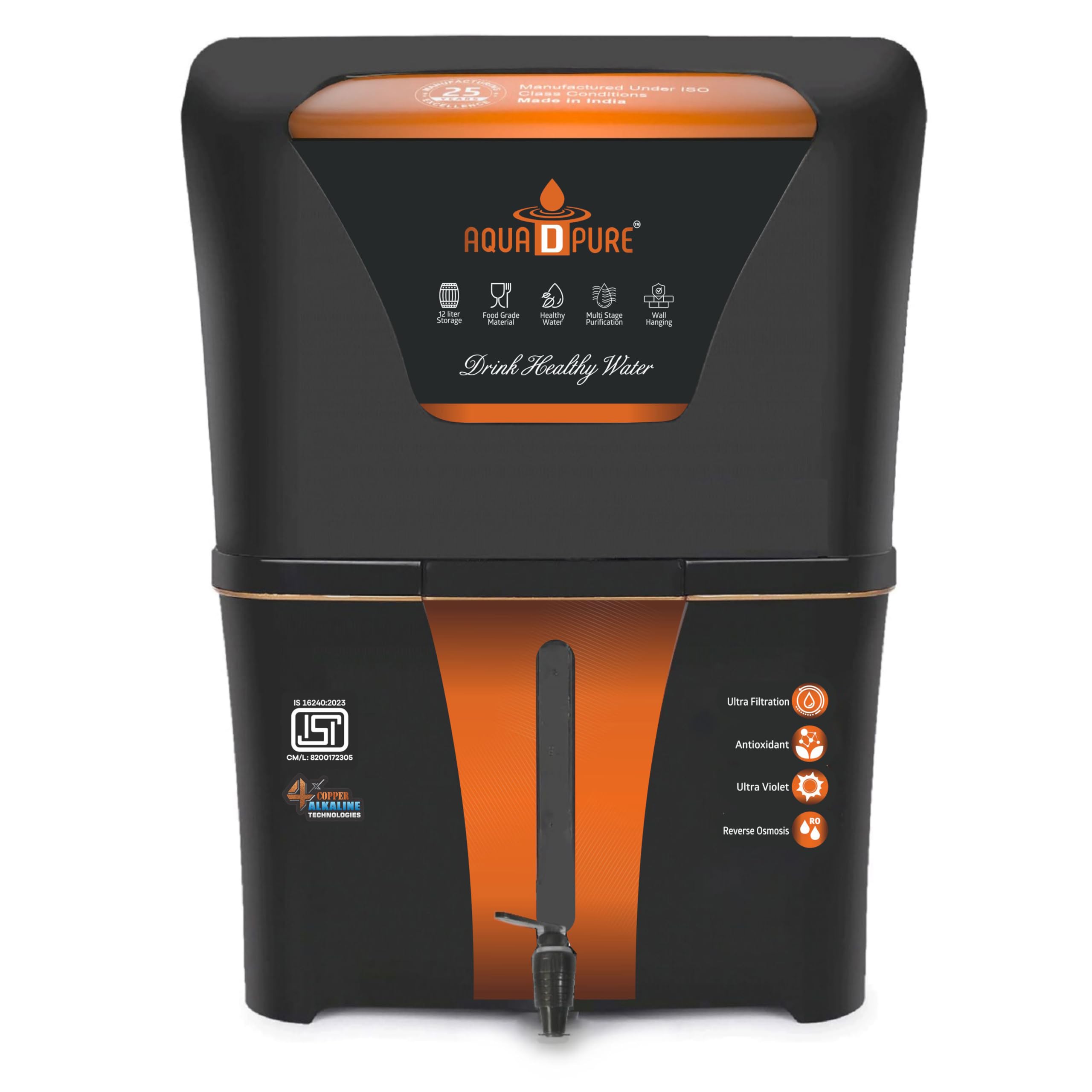 AQUA D PURE Copper + Alkaline RO Water Purifier 12L RO+UV+UF Copper+Bio-Alkaline +TDS Control+UV Purified Water with Goodness