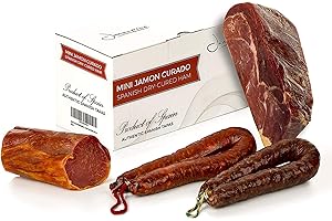 Prosciutto Serrano Spagnolo Stagionato e Disossato Gran Riserva 1 Kg + Lomo (Lonza) Duroc Natural 250 gr + Chorizo Salsiccia 200 gr + Salsiccia Salchichon 200 gr - Jamonprive Premium
