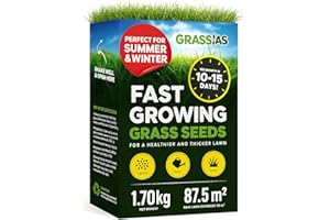 GRASSCIAS Grassias Fast Growing Grass Seed – 1.70KG Premium Quality Lawn Seed for Overseeding & New Lawns – Hard Wearing & Pet Friendly - Perfect for UK Lawns - Winter & Defra Approved