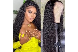 MUABY 13x4 Kinky Curly Lace Front Human Hair Wigs for Black Women Long Curly Frontal Wigs Human Hair Brazilian Virgin Hair Wigs Pre Plucked With Baby Hair Natural Black Color 28 Inch