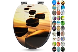 Sanfino® Premium Abattant WC en bois avec frein de chute, qualité supérieure, nombreux motifs colorés, confortable, installation facile, notice de montage incluse – „Sand Stone"