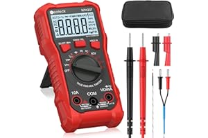 Neoteck Multimetro Digitale 2000 Conteggi AC DC Corrente Tensione Resistenza Capacitanza NCV Frequenza Temperatura con Clip a Coccodrillo Tester Elettricista Con Display Retroilluminato - Rosso