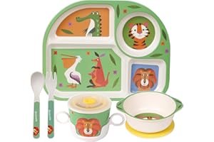Greentainer Kids Cartoon Dinnerware Set - Children Dishes Food Plate Bowl Cup Spoon Fork Set, Dishwasher Safe, Kids Dishware Tableware Healthy Mealtime, BPA Free,7Pcs/Set- Kangaroo