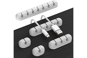 TVIEWSMART Kabelhalter Kabelclips, 5 Stück Kabelmanagement-Organizer, Klebehaken für Schreibtisch, Netzkabel, USB Ladekabel, Ladegeräte, Audiokabel, Büro und Privatanwender (grau, 1-1-3-5-7 Steckplätzen)