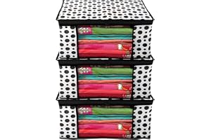Kuber Industries Saree Covers With Zip|Saree Covers For Storage|Saree Packing Covers For Wedding|Pack of 3 (Black & White)