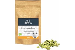 ‎PFEFFERDIEB Wilder Grüner Kardamom ganz, Kardamomkapseln, Premium BIO-Qualität, handverlesen, 100g - Pfefferdieb®