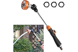 PTJJXA Zraszacz ogrodowy 47 cm, dysza z 8 trybami i głowicą obrotową o 180°, ręczna słuchawka prysznicowa do ogrodu z regulacją kciuka, regulowany przepływ wody, wąż ogrodowy, pistolet natryskowy do