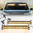 ROUTEKING 2x17Inch Flashing Beacon for Vehicles, 2 in 1 Flashing Strobe Lights, 23 Flash Patterns 32 LED Emergency Hazard Warning Light, 12/24V for Construction Vehicles Trucks (Amber)