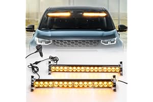 ROUTEKING 2x17Inch Led Car Strobe Warning Lights - 32LED Emergency IP65 Flashing Recovery Warning Strobe Light Beacon, 23 Flash Patterns Flashing Light for Car Vehicles Trucks (amber.)