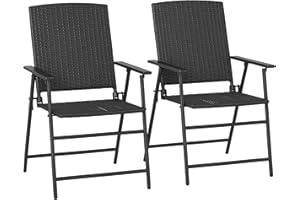 Outsunny Folding Garden Chairs Set of 2, PE Rattan Garden Dining Chairs with Armrests, High Back and Steel Frame, Weather Resistant Outdoor Dining Furniture for Patio, Balcony, Black