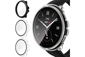 ivoler 3 Piezas Funda para Amazfit Active 2 (Round Edition), Protección Completa Protector de Pantalla de Cristal Vidrio Templado Duro PC Anti-arañazos Carcasa, 2 Transparente + 1 Negro