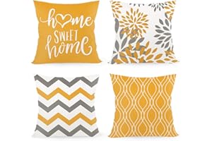 JOYSHARE Juego de 4 fundas de cojín de 45 x 45 cm, con inscripción «Home Sweet Home», funda de cojín decorativa con cremallera oculta, cojín de sofá, cojín de sofá de Navidad (naranja y amarillo)