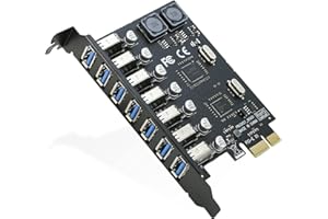 Adaptateur de carte d'extension PCIe USB 3.0 7 ports haute vitesse 5 Gbit/s, RIITOP PCI-e Express x1 vers USB 3.0 carte (pas besoin d'alimentation)