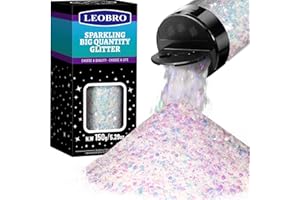 LEOBRO Paillettes holographiques grosses paillettes pour loisirs créatifs, résine, festival, cosmétique - Blanches - 150 g - 0,2 mm/1 mm/2,5 mm
