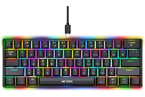 Ant Esports MK1300 V2 60% Wired Mechanical Gaming Keyboard, 61 Keys Compact Mini Software Controlled, RGB Backlit,Swappable Red Switches, Detachable USB-C, Anti-Ghosting, PC/Mac Compatible – Black