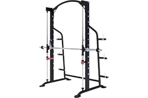 Gorilla Sports® Cage de Squat - Barre d'Haltères Guidée Ø 25mm, avec Adaptateur 50mm, Support de Poids, Charge Max 300 kg, Acier - Smith Machine, Multipresse Power Rack, Musculation, Barbell, Fitness