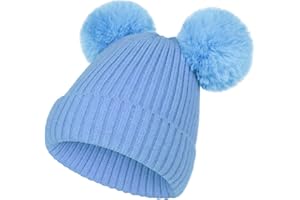 NATUST Kids Double Pom Beanie Girls Winter Knitted Hat with Double Removable Faux Fur Pom Poms 2-12 Years