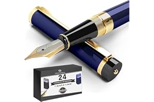 Dryden Designs Fountain Pen - Medium Nib | Includes 24 Ink Cartridges and Ink Refill Converter | Calligraphy Pen, Consistent Writing, Smooth Flow -Deep Blue