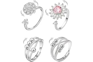 Gensmile Stresslindrande fidgetringar, humörring, 4 stycken stresslindrande ringar, vridbar ring med zirkonia, fina som presenter till kvinnor och män, Metall