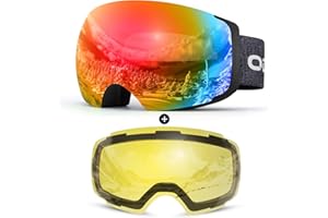 Odoland Skibrille Unisex für Damen und Herren Jungen Rahmenlose Snowboardbrille mit Magnetische Wechselglas UV-Schutz Anti-Ne