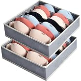 AiQInu Bra Drawer Organizer, 2 Pieces 7 Cells Foldable Underwear Organizer with Zippers, Wardrobe Clothes Organizer with Comp