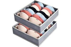 AiQInu Organizador Sujetadores Cajones,2 Pcs 7 Celdas Organizador Ropa Interior Plegable con Cremalleras, Organizador Armario Ropa con Compartimento para Sujetador,Calcetines,Corbatas