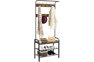 Yaheetech Coat Rack, Coat Stands for Hallway with Bench, Entryway Shoe and Coat Rack Storage, 183cm Height Hall Tree with Shoe Bench, 23 Hooks, Rustic Brown