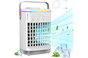 NASTOPEE Portable Air Cooler, Mini Mobile Air Conditioner, 4-in-1 Evaporative Air Cooler with Timer, 7 LED Lights, 4 Wind Speeds, Small Air Conditoner Cooler Fan, Personal Air Cooler for Home Office Bedroom