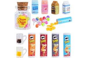 Aolso 30 Pezzi Cibo e Bevande in Miniatura per la Casa delle Bambole, Accessori Casa delle Bambole per Bambini, Mini Latti, Lecca-Lecca, Barattolo, Birre, Patatine