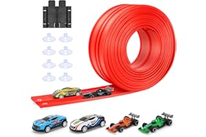 Pista de Coches 5m Incluye 4 Coches: KETIEE Rampa de Juguete Carreras Portátil para 1/64 Cars para Mayores de 3 Años, Rojo