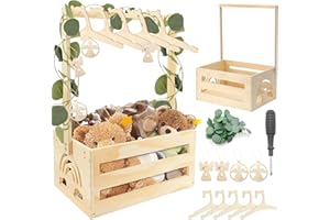 GEBRAZY Regalo para baby shower, con cesta de madera con ruedas, práctico armario para bebé con asa y 5 perchas para muñecas de arco iris