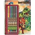 Depesche 11385 Dino World Colouring Book with Small Pencils Set of 8 Colouring Pencils, a Sticker Sheet and Many T-Rex, Dinosaur and Jungle Motifs to Colour and Stick On