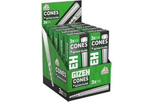 SMOKERHONTAS GIZEH Cones Hülle mit Aktivkohlefilter 3 Stück Ø 6mm - King Size Pre Rolled Cone Activ Filter/vorgedrehte konische Hülsen gebleicht (10 Packungen - Display)