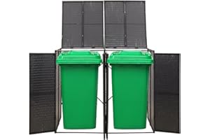 Tidyard Abri pour Poubelle à roulettes Abri à Poubelle Jaridn Cache Poubelle Extérieur Résine tressée Noir 140x80x117 cm