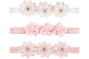 DRWOSM 3 Stück Baby Mädchen Stirnbänder Rosa Weiß Spitze Perle Blumen Haarband Neugeborenes Niedlich Elastisches Blumen Kopfband Haarschmuck für Babys Kleinkind Mädchen Geschenk Fotografie (A)