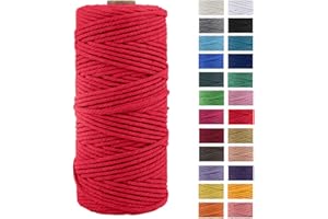 JeogYong Macrame Rope, Thick Natural Cotton Yarn, 4 Ply Macrame Rope for Wall Hangers, Hangers, DIY, Home Decorations, Gift Wrapping 3mm x 109 Yards (Red)