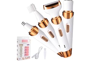 Voulliy Lady Shavers for Women,4-in-1 Electric Razor for Women Shaving,Womens Shaver for pubic Hair,Facial Hair,Arm,Leg,Underarm,Bikini Trimmer Women,Rechargeable Ladies Razors Painless Hair Removal