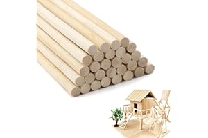 WOKICOR 30 bastoncini di legno per fai da te, bastoncini di legno, rotondi, in bambù, per fai da te, per modellismo, artigianato e decorazioni (30 cm x 10 mm)