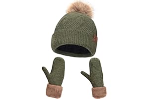 Maylisacc Cappelli e Guanti Donna in Caldo Lavorato a Maglia con Fodera in Pile a Doppio Strato, Berretti e Guanti Termici Invernali con Pelliccia Sintetica