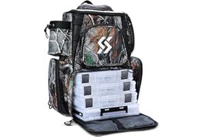 Sougayilang Fishing Tackle Backpack Waterproof Tackle Bag Storage with 4 Trays Tackle Box and Protective Rain Cover for Camping Hiking - Camouflage