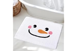 AIBIIN Christmas Snowman Bath Mat - Winter Cute Cartoon White Snowman Non-Slip Bath Rug Extra Soft Microfiber Bathroom Decor 50x80cm