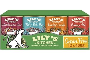 Lily's Kitchen Scatolette di cibo umido naturale per cani adulti, ricetta senza cereali, confezione assortita (12 x 400g può)