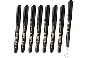 EYEYE Disposable Fountain Pens, 8 Pack Black Fine Point Pens Calligraphy Pens for Writing, Stainless Steel Nib, Smooth Writing for Journaling, Drafting, Sketching, Doodling & Office Supplies