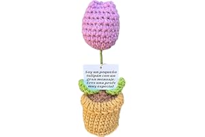 INFINITLIVING Tulipán de Ganchillo con Mensaje para Profesora, Maestra o Profe – Incluye Bolsita para Regalo – Detalle Original de Fin de Curso o Agradecimiento Escolar