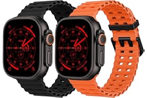 SURUNDO 2 Pack Ocean Silicone Sport Strap - Compatible with Apple Watch Ultra 2/Ultra Strap 49mm 45mm 44mm for Men Women, Breathable Soft Waterproof Band for iWatch Ultra 2/Ultra Series 10 46mm SE/9/8/7/6/5