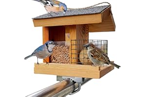 STAFECO Vogelfutterhaus Vogelhaus für Balkon wetterfest Futterhaus Handarbeit aus Natur Holz Vogelhaus zum Aufhängen im Garten und Balkon Gartenvögel (Klassisch Balkon)